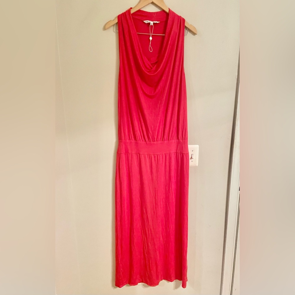NWOT- Trina Turk Vibrant Pink Maxi Drop Waist Cowl Neck Cocktail Dress Sz L -USA